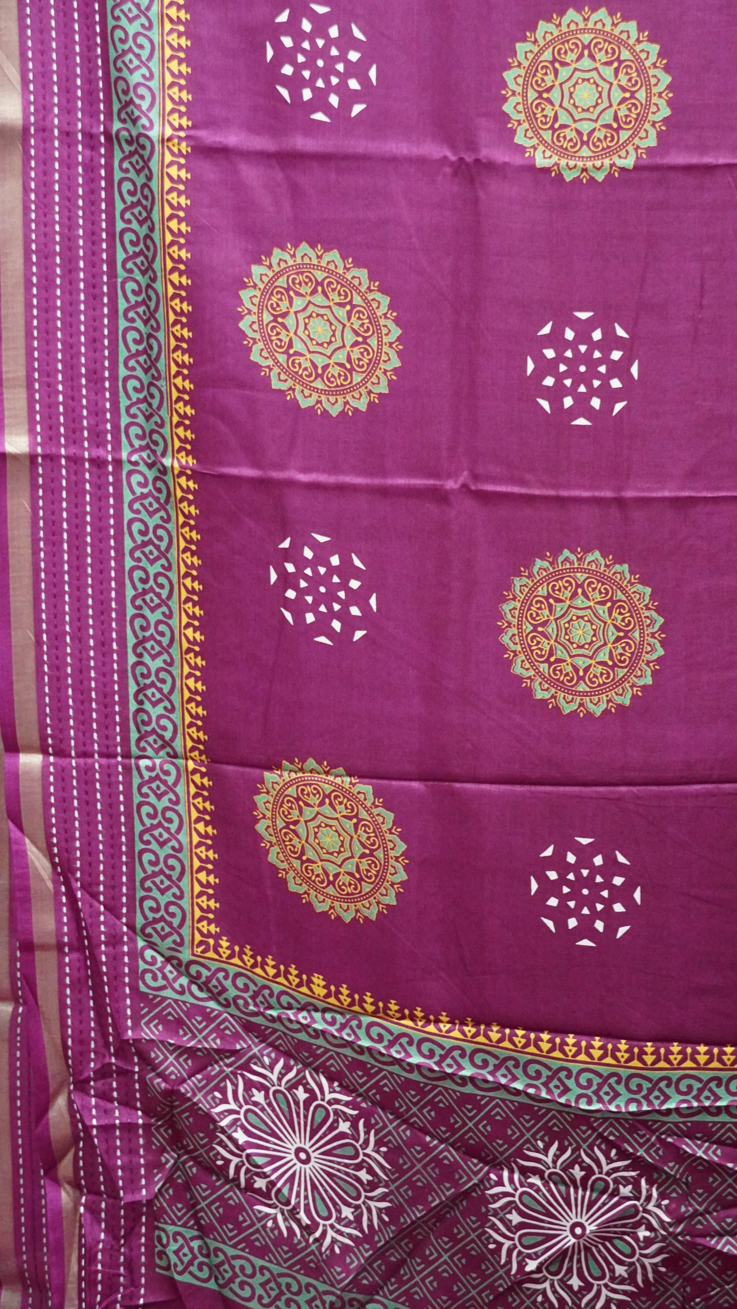 Dola Silk Saree Kolam Print - Purple