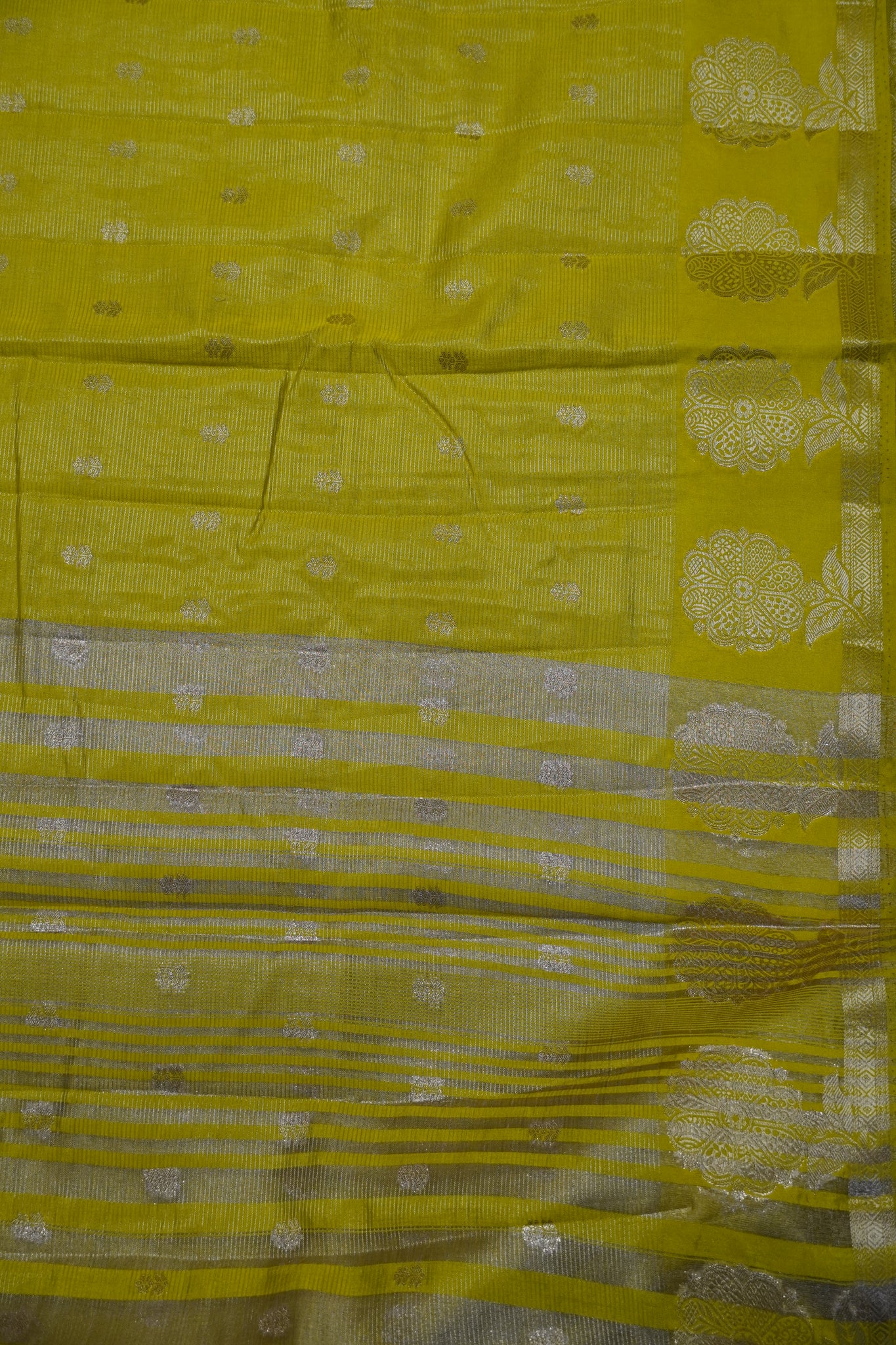 Semi Raw Silk Saree - Vairaoosi Pattern Mehndi Green