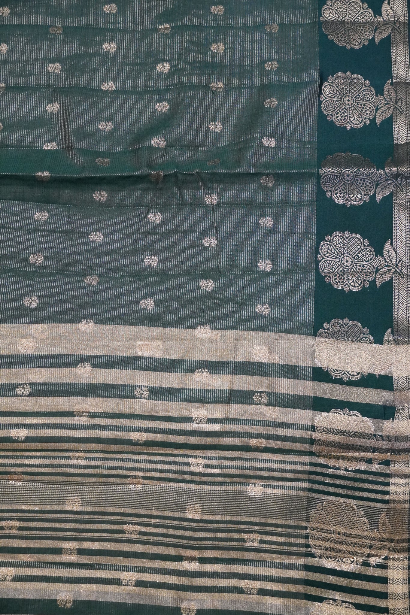 Semi Raw Silk Saree - Vairaoosi Pattern Bottle Green
