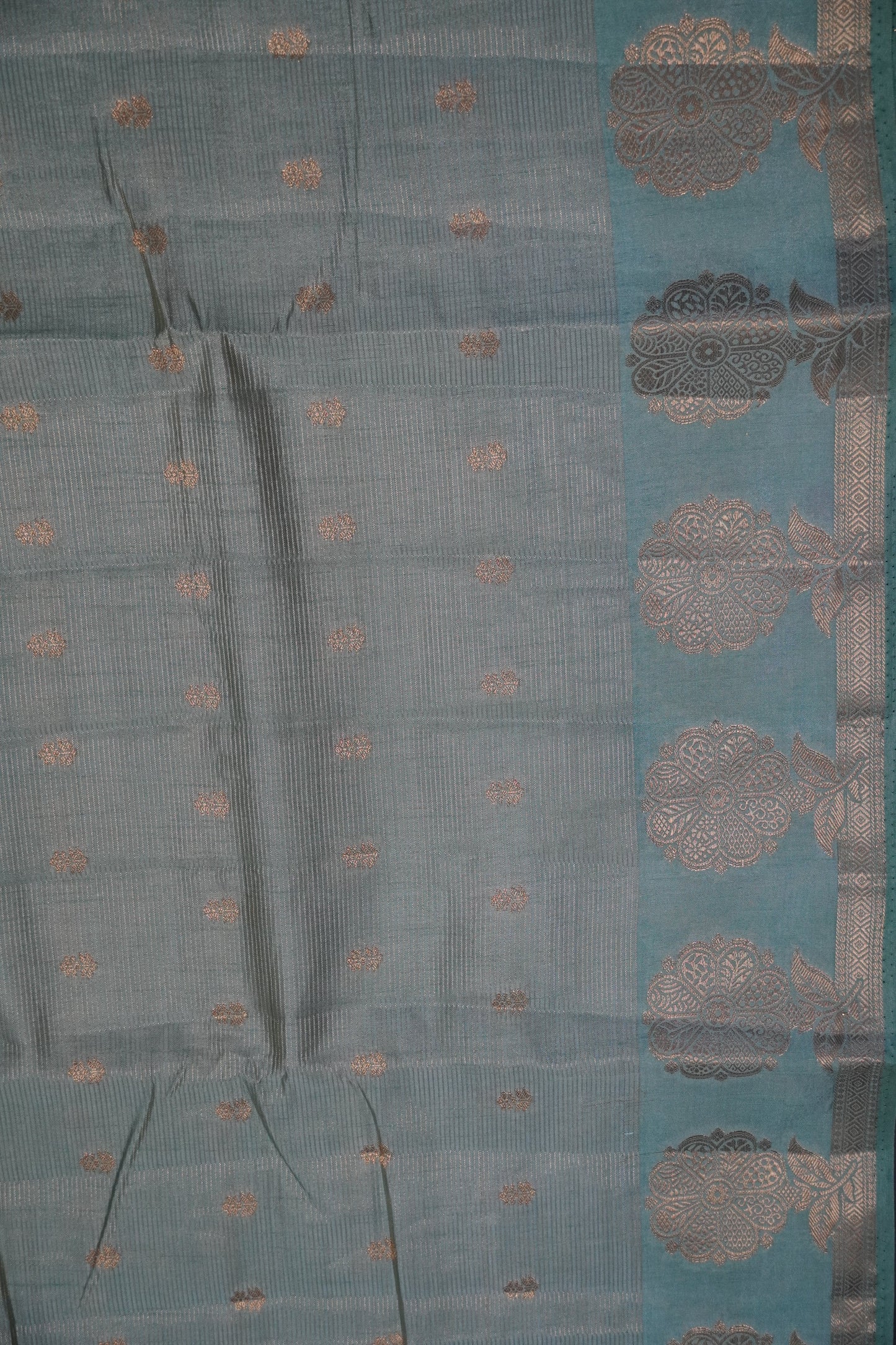 Semi Raw Silk Saree - Vairaoosi Pattern Sea Blue