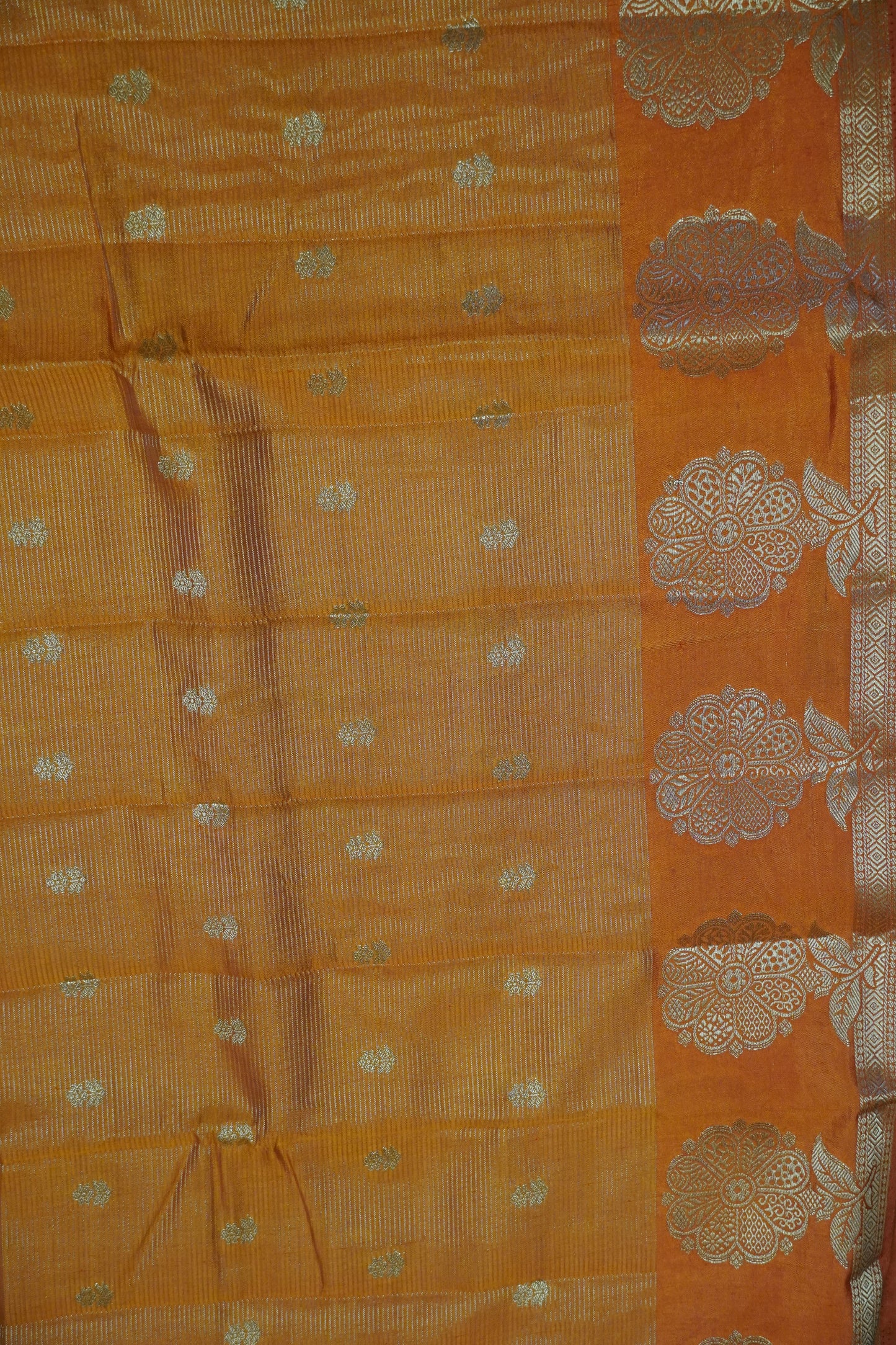 Semi Raw Silk Saree - Vairaoosi Pattern Orange