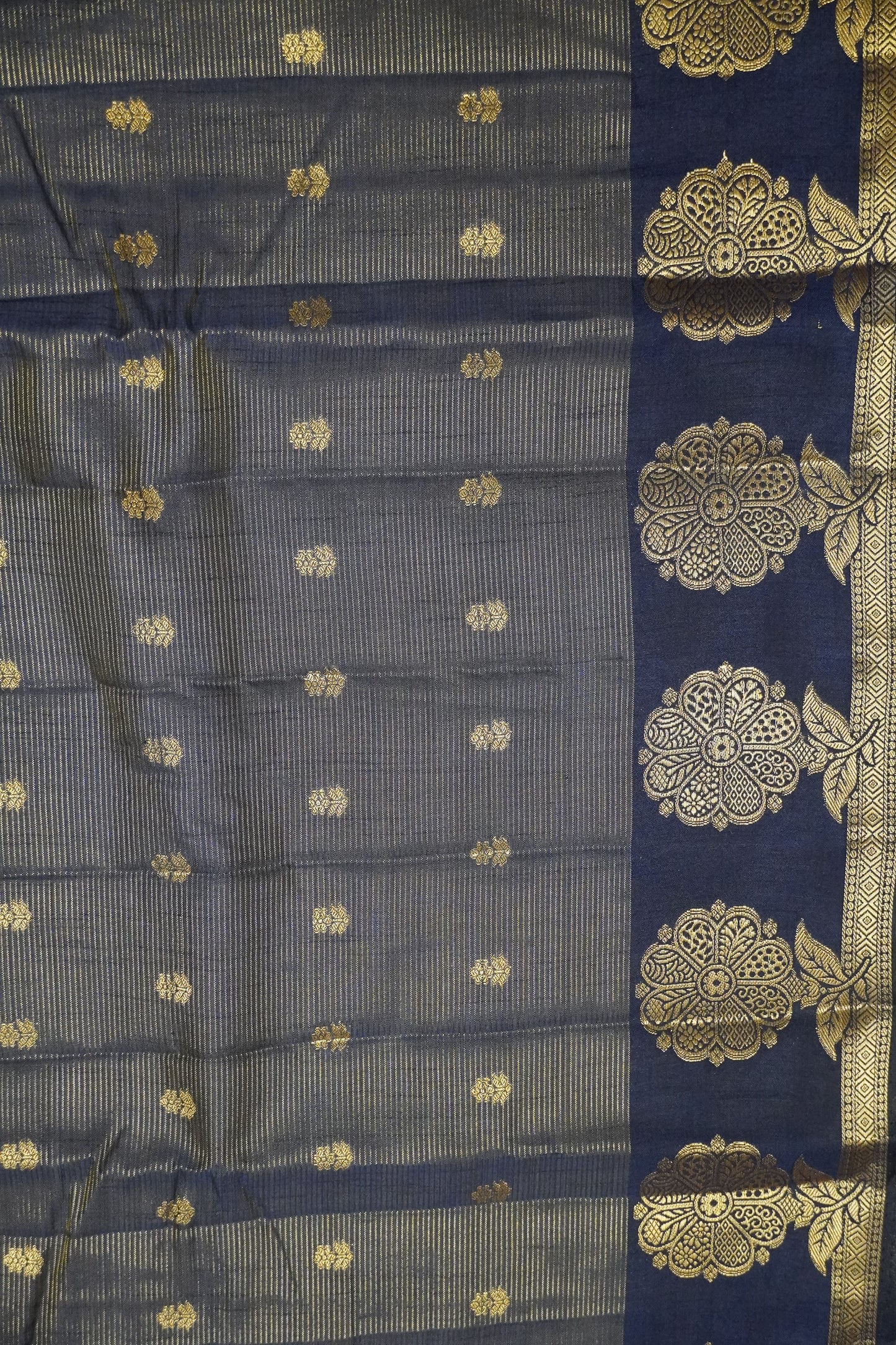 Semi Raw Silk Saree - Vairaoosi Pattern Navy Blue
