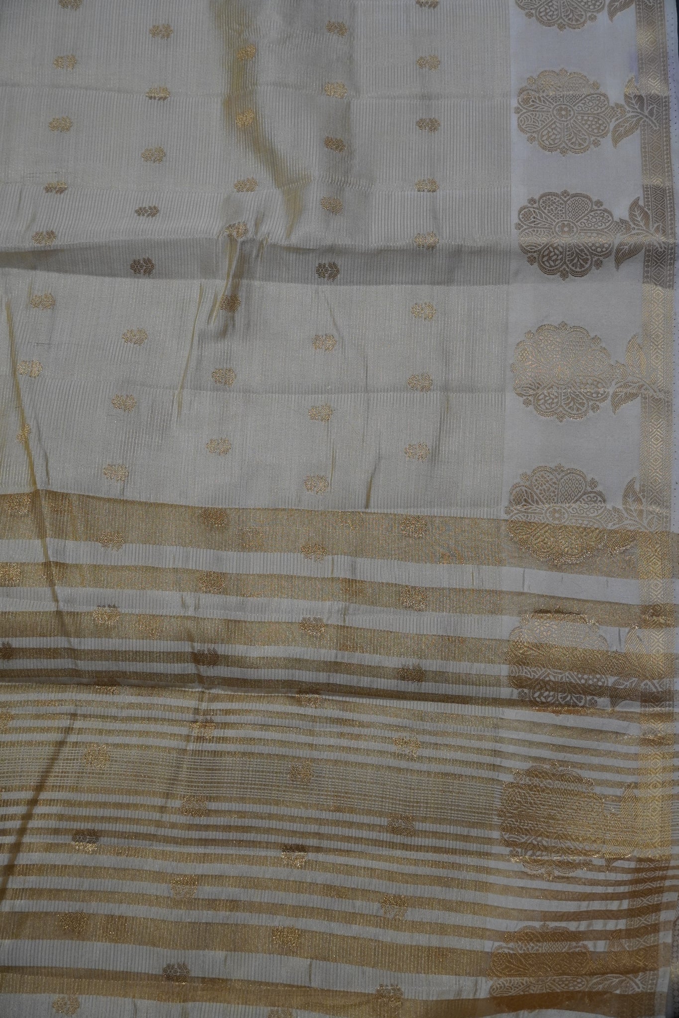 Semi Raw Silk Saree - Vairaoosi Pattern Off White