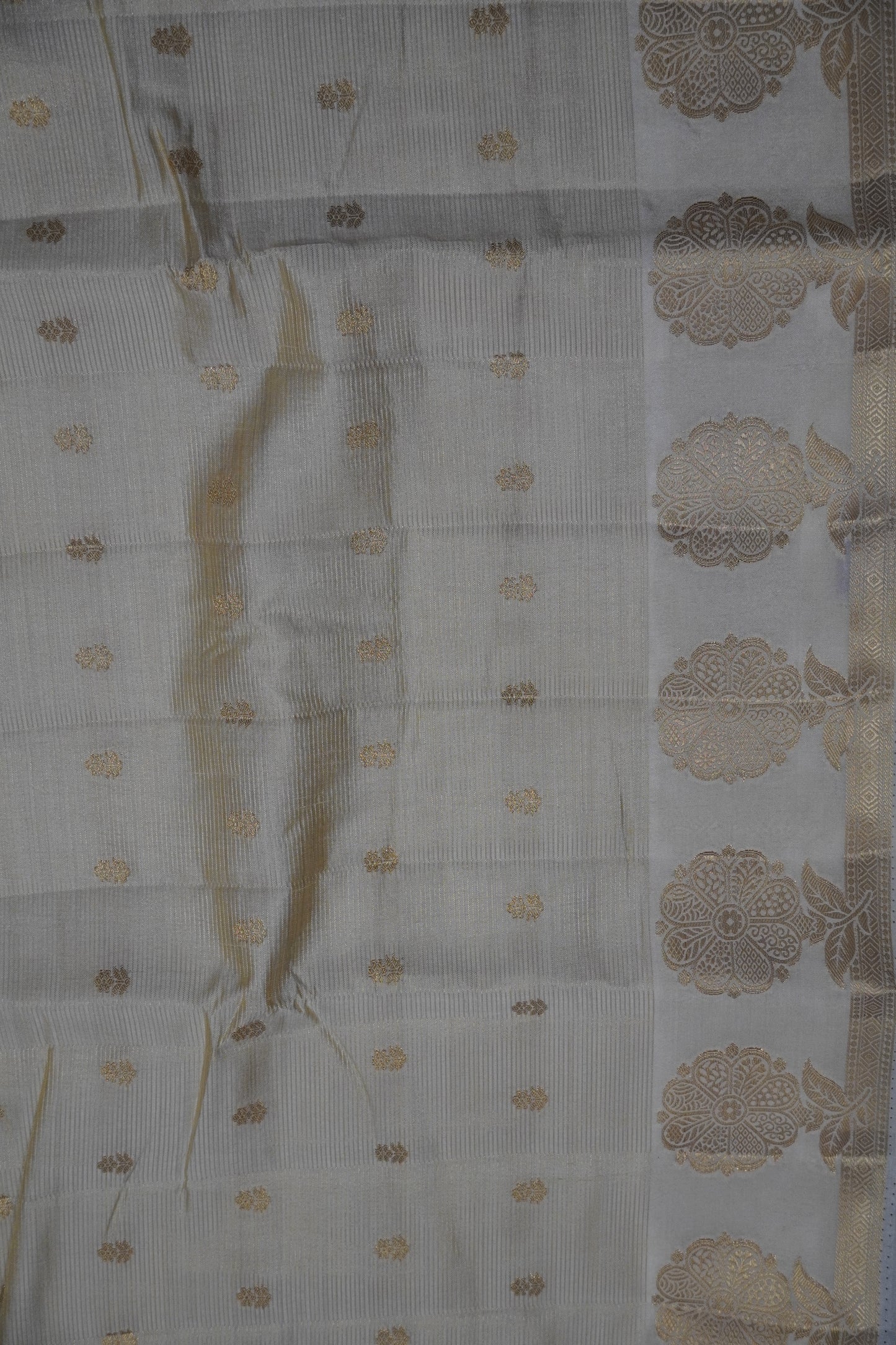 Semi Raw Silk Saree - Vairaoosi Pattern Off White