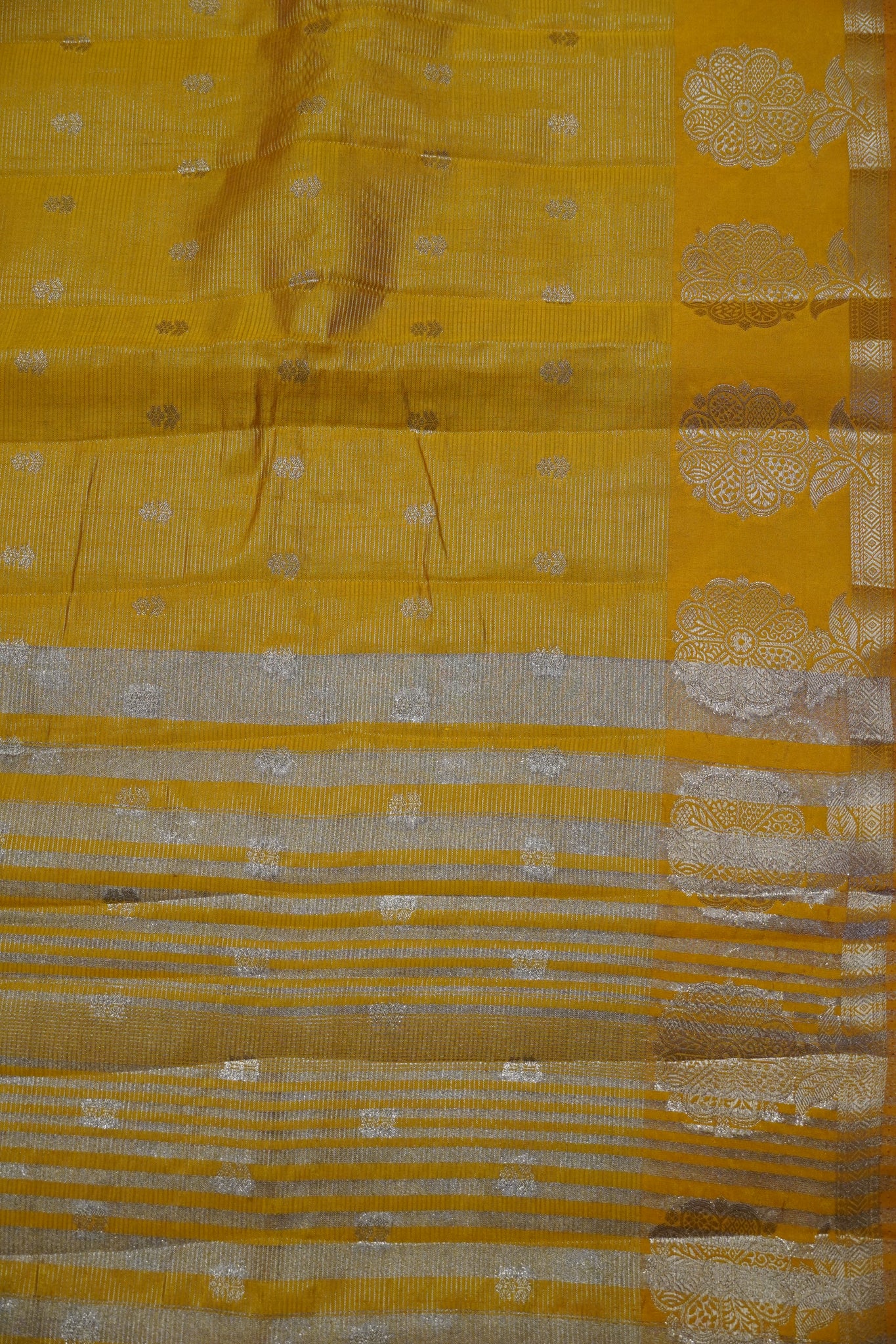 Semi Raw Silk Saree - Vairaoosi Pattern Mango Yellow