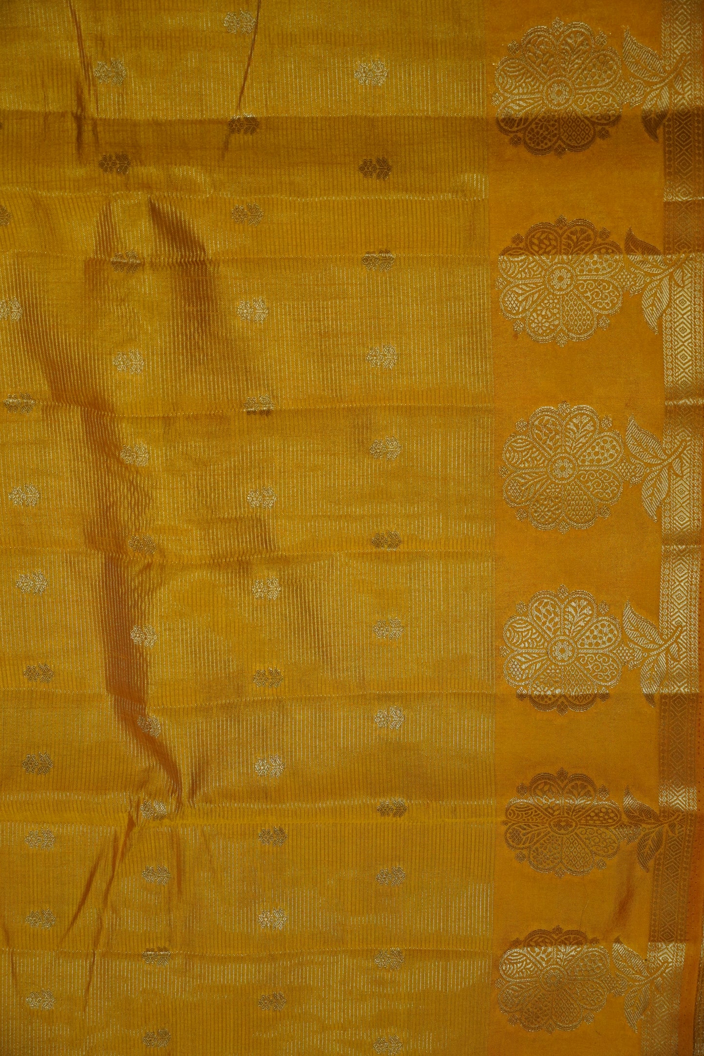 Semi Raw Silk Saree - Vairaoosi Pattern Mango Yellow