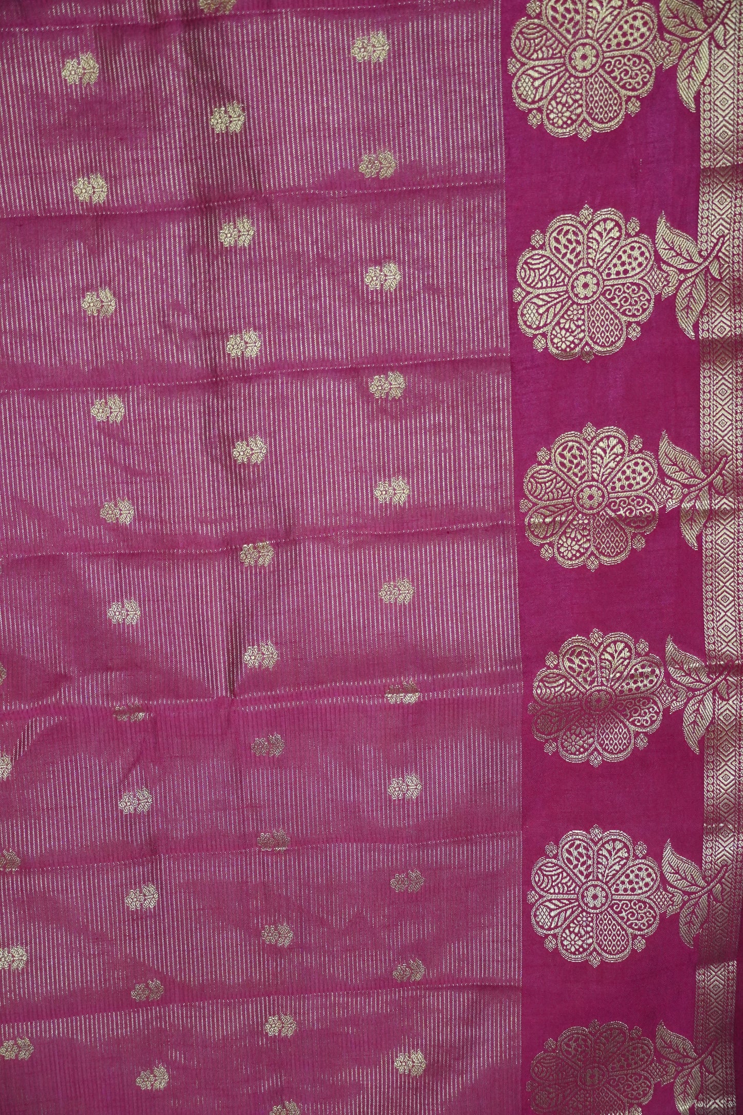 Semi Raw Silk Saree - Vairaoosi Pattern Dark Pink