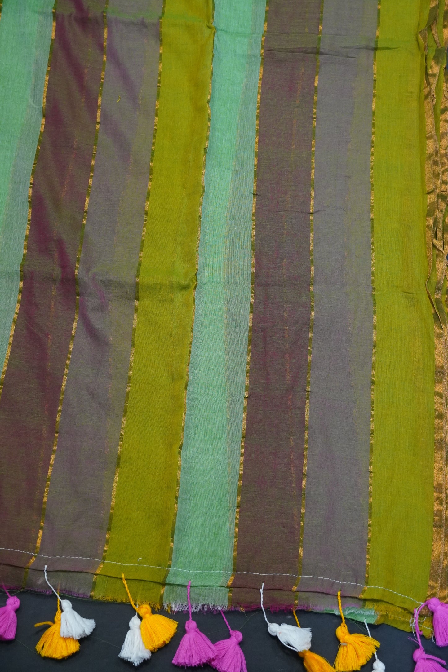 Khadi Silk Saree - Multi Color Shade Olive Green