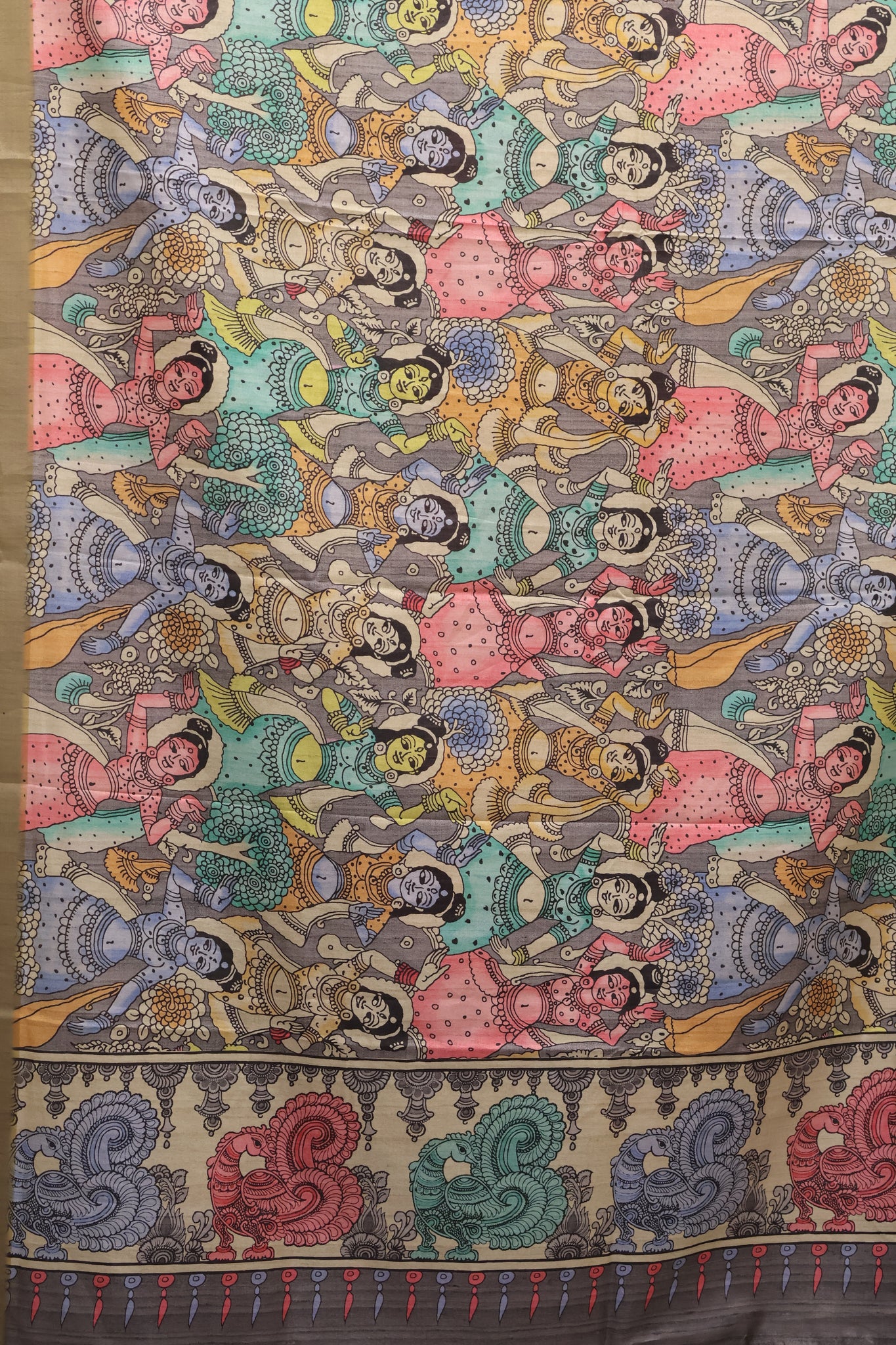 Art Mulberry Silk Saree-Grey Penn Kalamkari