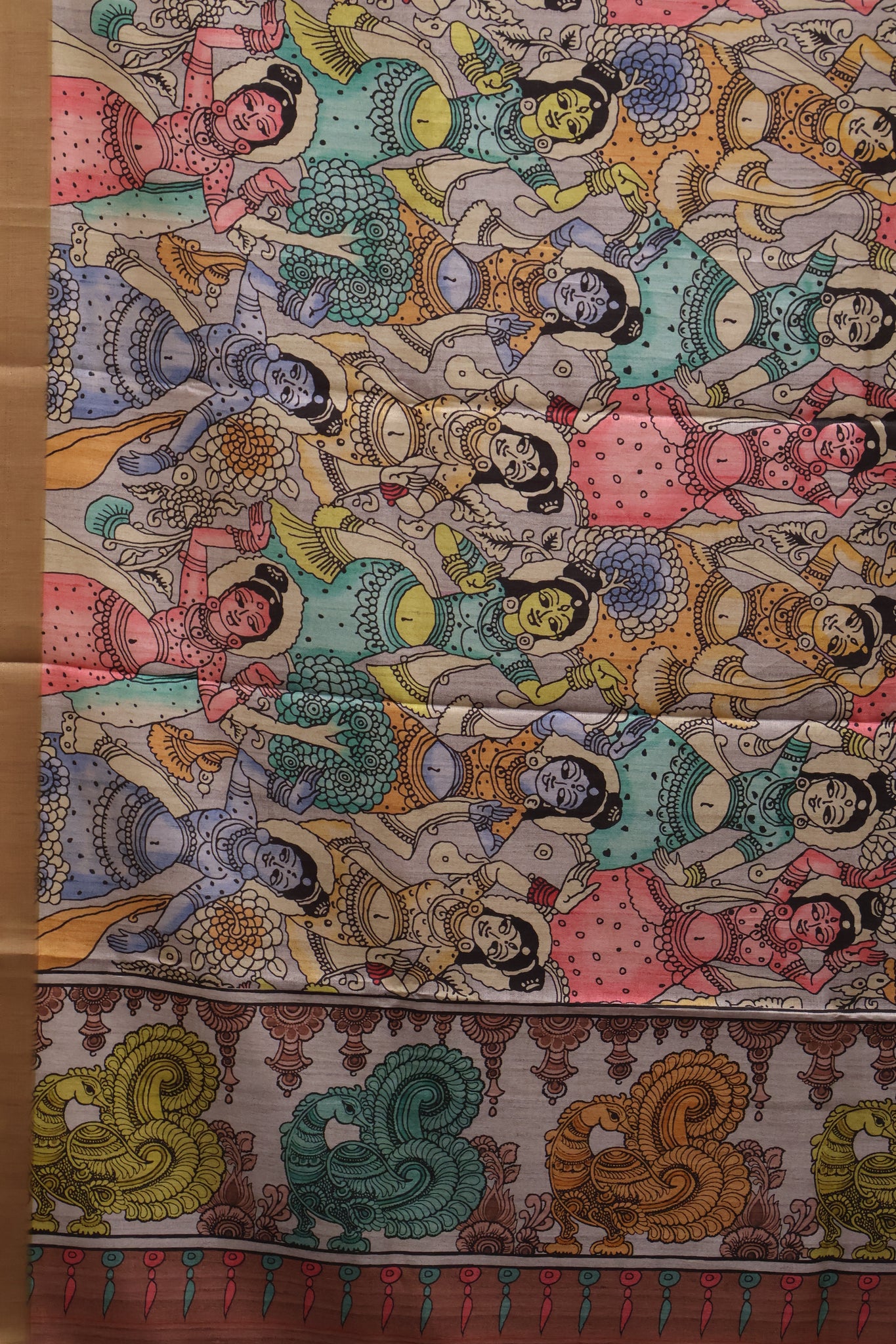 Art Mulberry Silk Saree-Choco Brown Penn Kalamkari