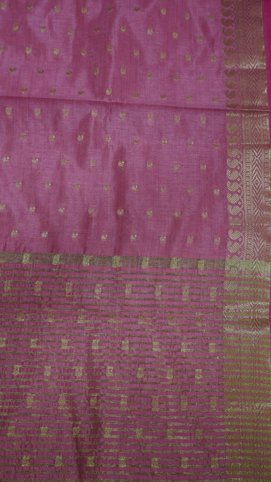 Semi Tussar Saree - Pink Manga Buta