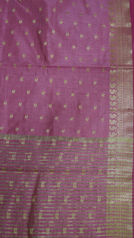 Semi Tussar Saree - Pastel Pink Manga Buta