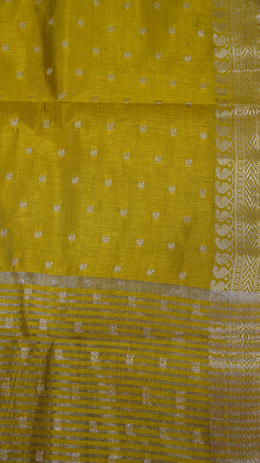 Semi Tussar Saree - Mehndi Green Manga Buta