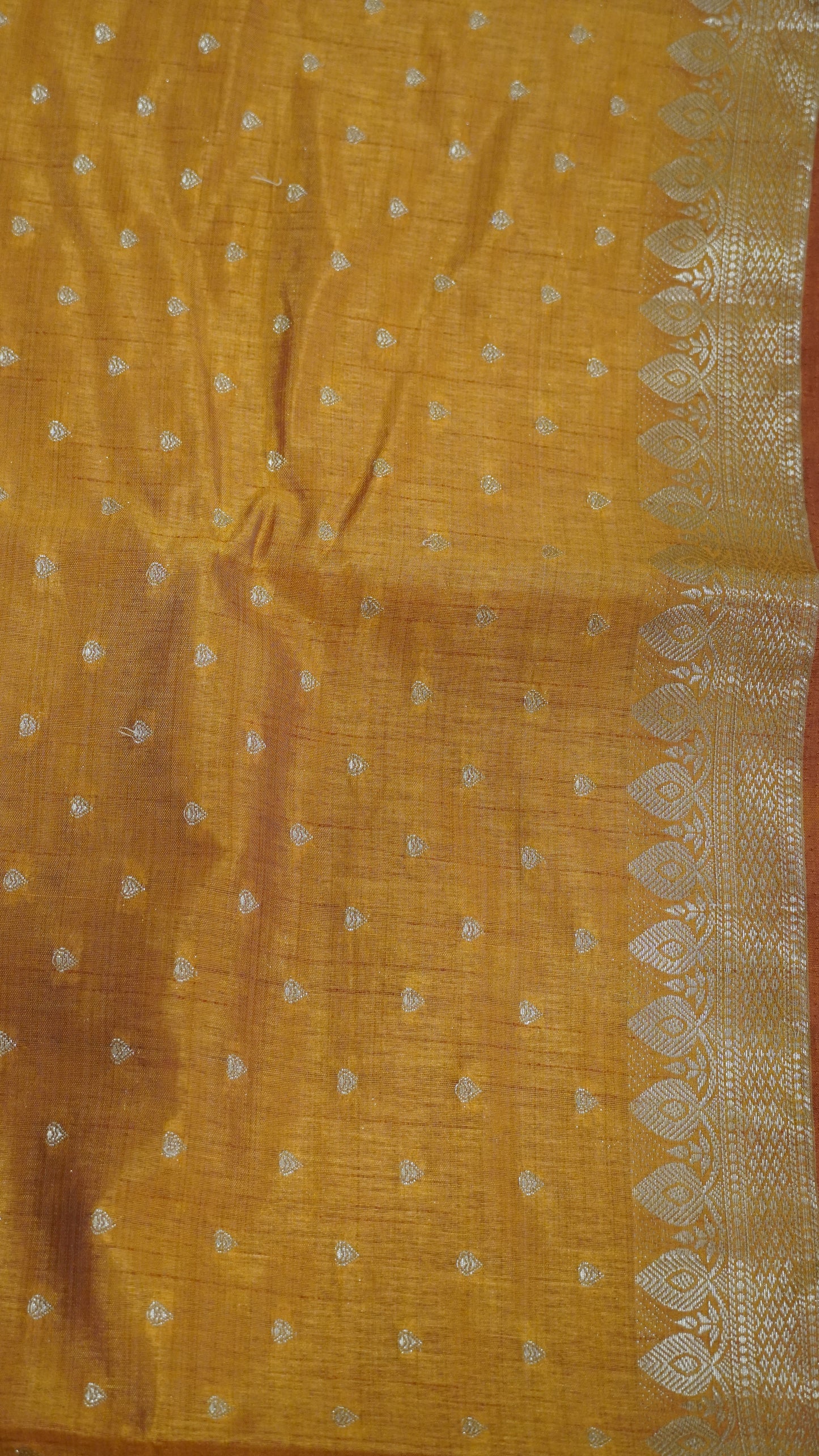 Semi Tussar Saree - Orange Heart Buta
