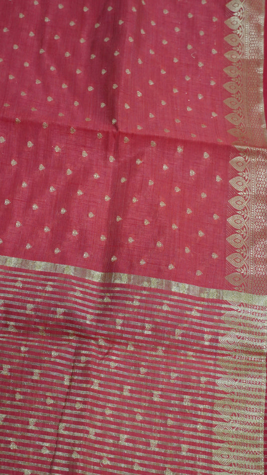 Semi Tussar Saree - Red Heart Buta