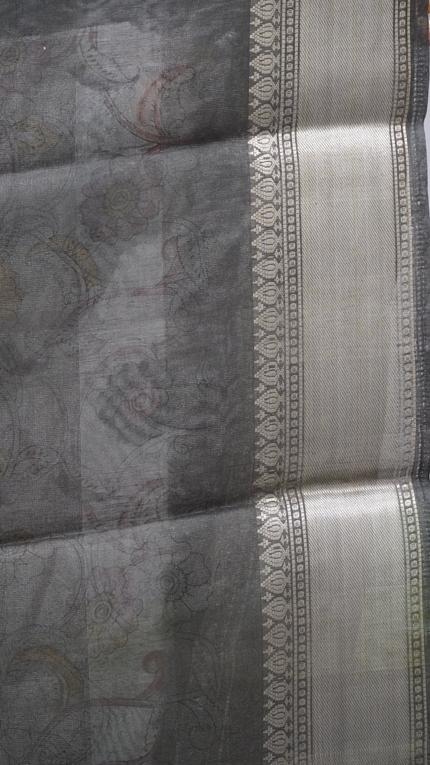 Chanderi Saree Kalamkari Print - Grey