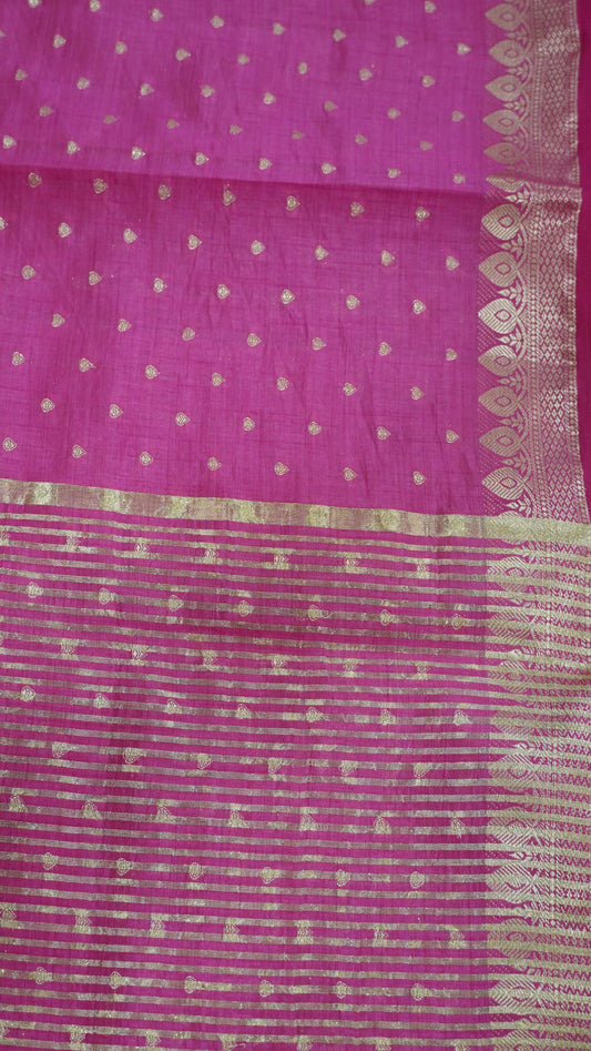 Semi Tussar Saree - Dark Pink Heart Buta