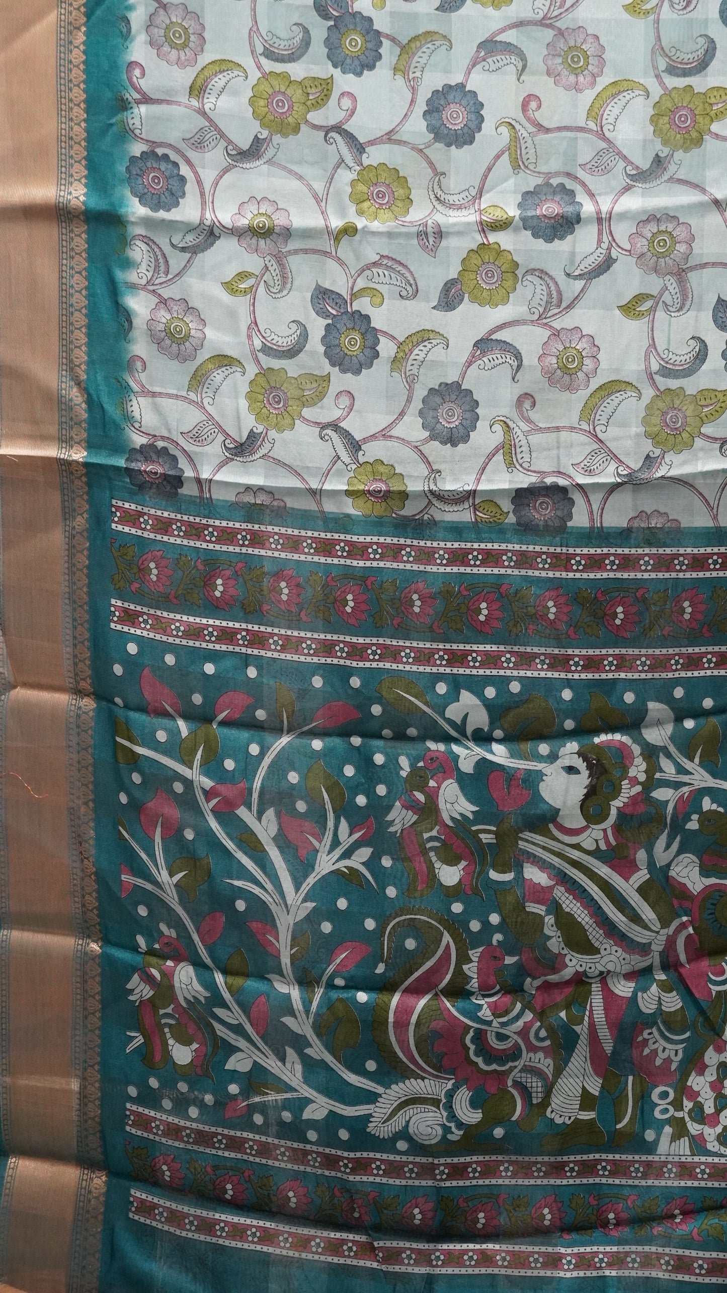 Chanderi Saree Kalamkari Print - Blue