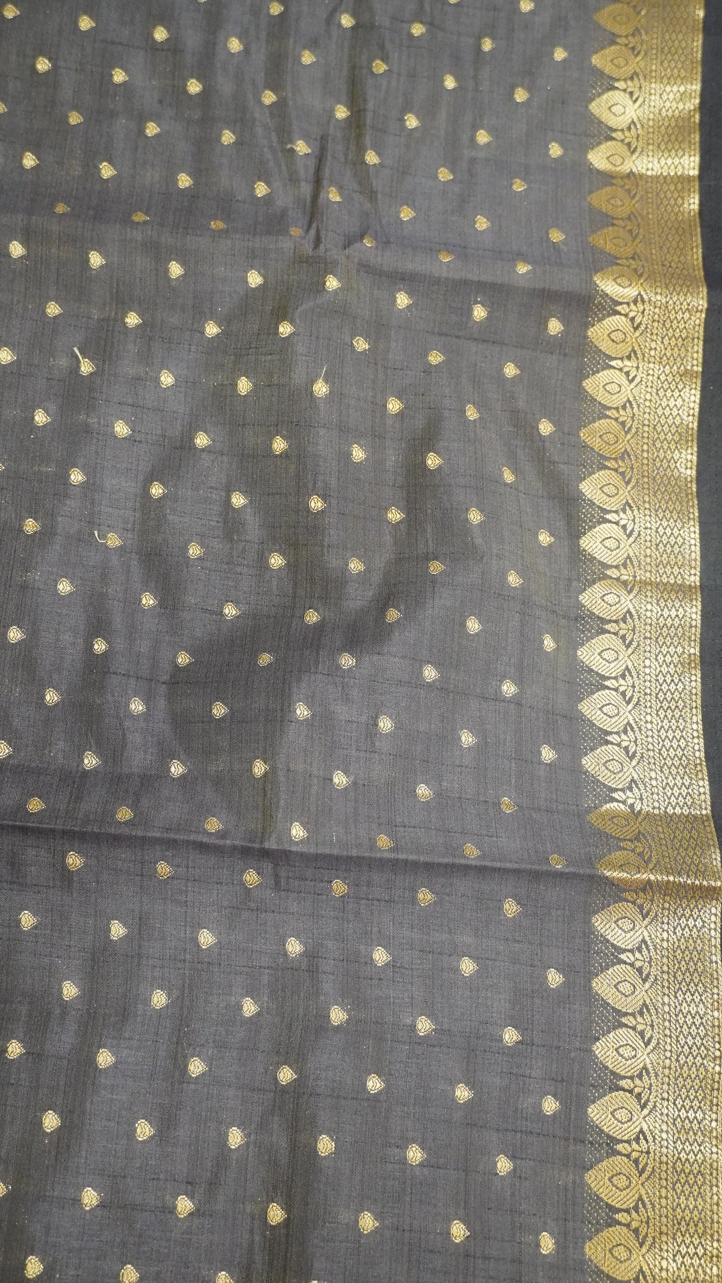 Semi Tussar Saree - Navy Blue Heart Buta
