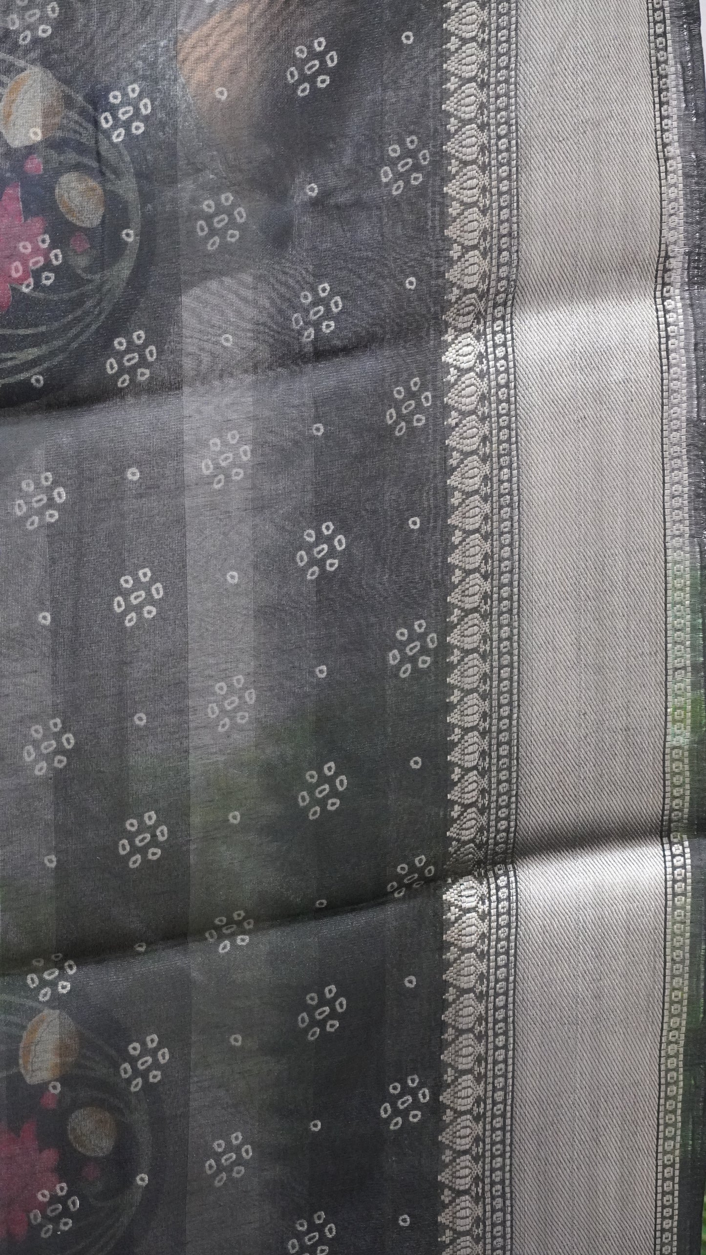 Chanderi Saree Lotus Print - Light Grey