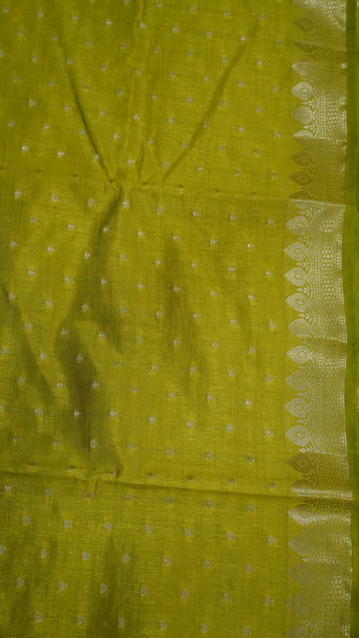 Semi Tussar Saree - Mehndi Green Heart Buta