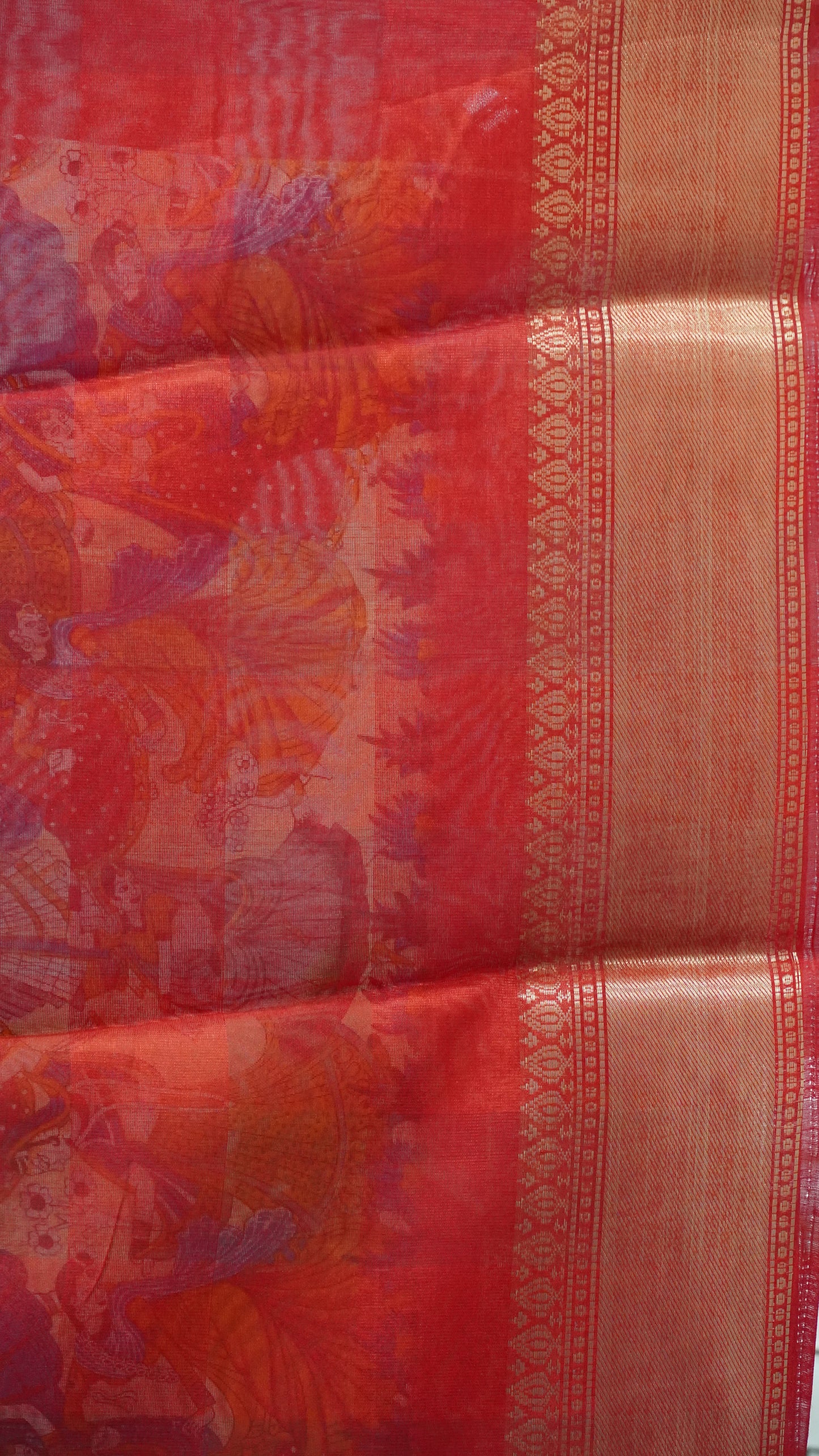 Chanderi Saree Figure Print - Bottle Green