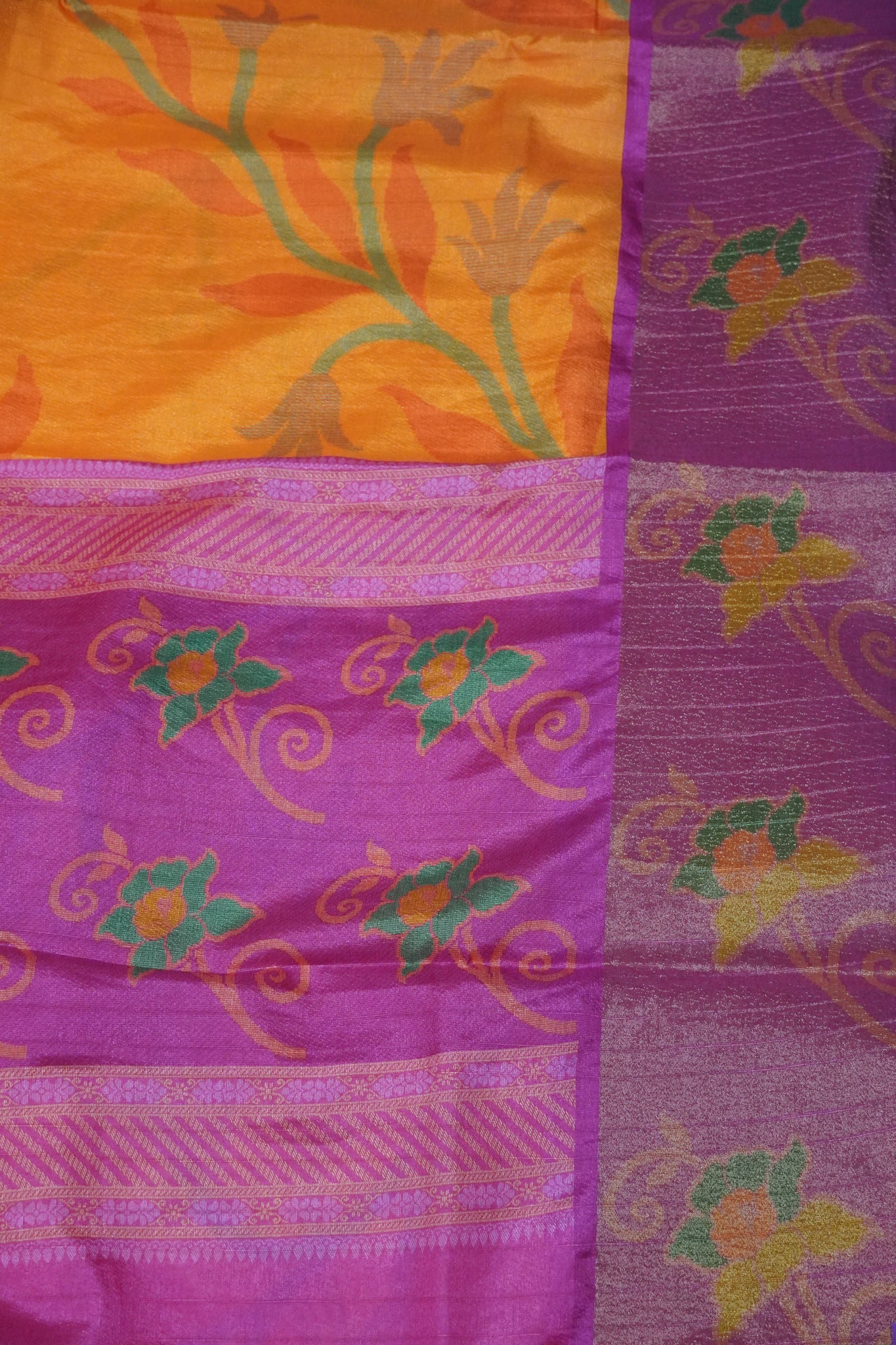 Garden Tussar Silk- Orange- Pink