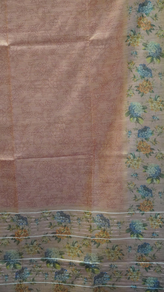 Tissue Tussar Saree-Pink Hydrang Border