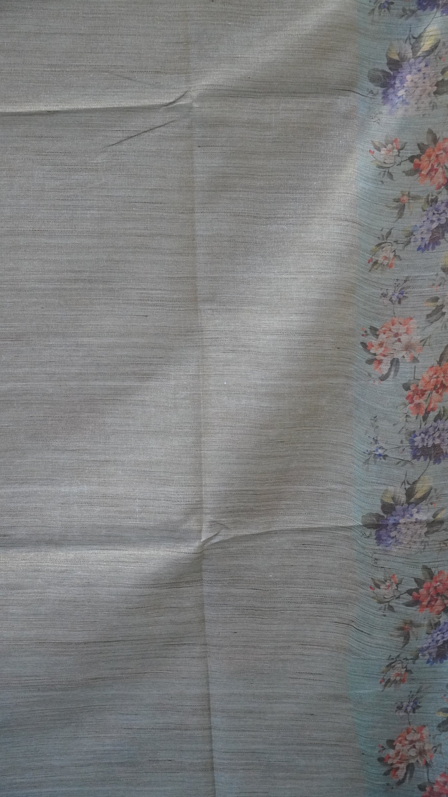 Tissue Tussar Saree-Sea Blue Hydrang Border