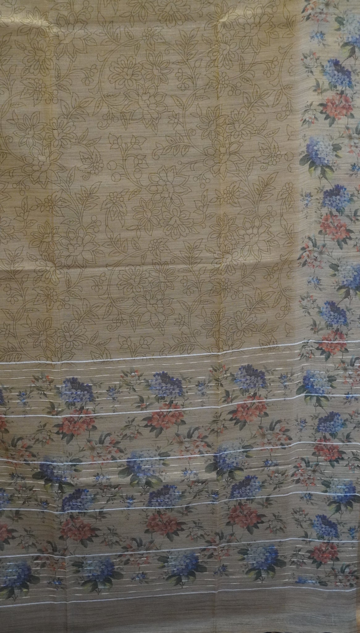 Tissue Tussar Saree-Mustard Hydrang Border