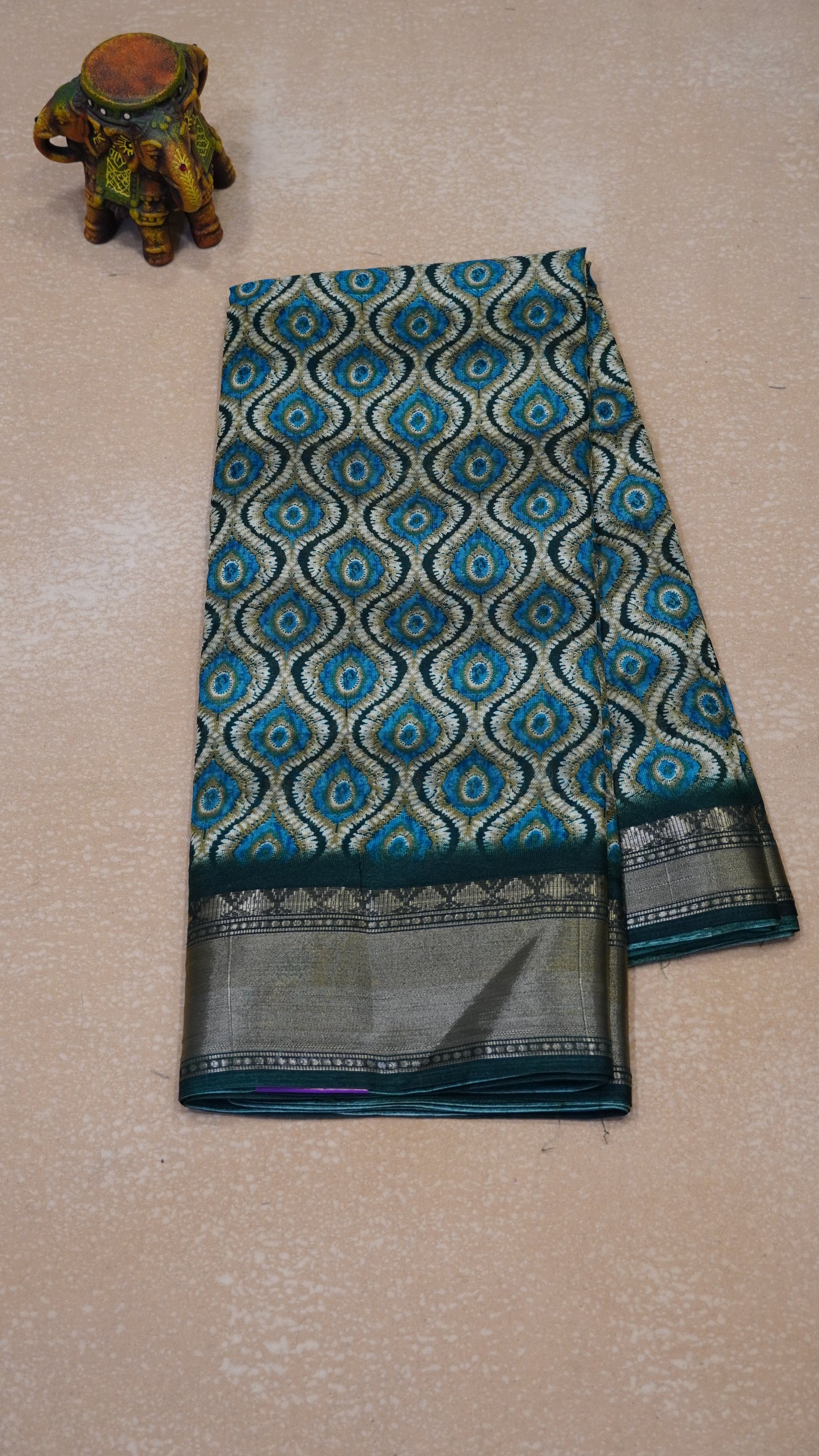 Chanderi Saree Abstract Print - Green