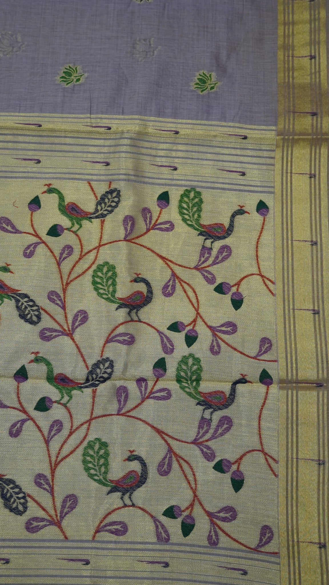 Handloom Jamdani Saree-Lotus Paithani-Lavender
