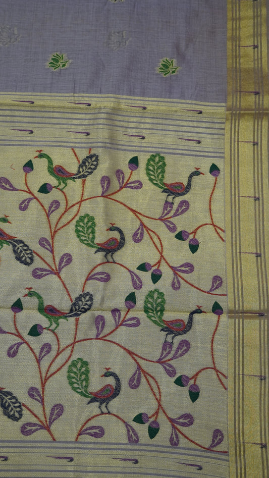 Handloom Jamdani Saree-Lotus Paithani-Lavender