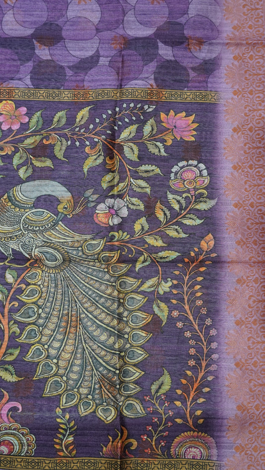 Gicha Tussar Saree -Circle Pattern Purple