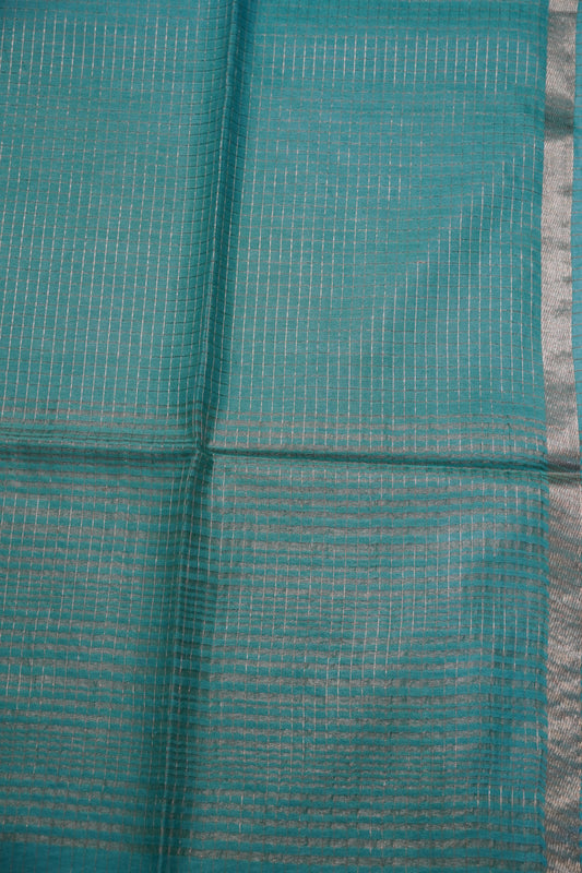Bhagalpur Cotton Saree - Checks Sky Blue
