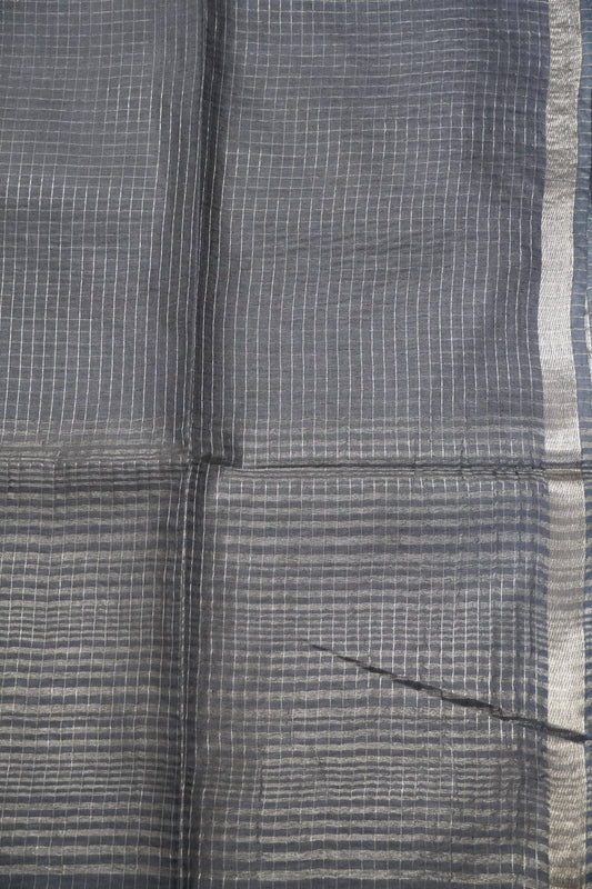 Bhagalpur Cotton Saree - Checks Grey