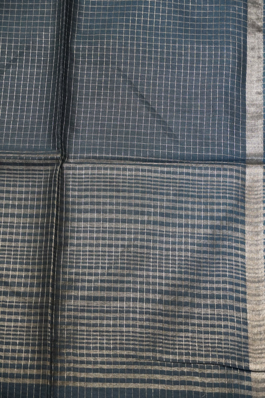 Bhagalpur Cotton Saree - Checks Peacock Blue