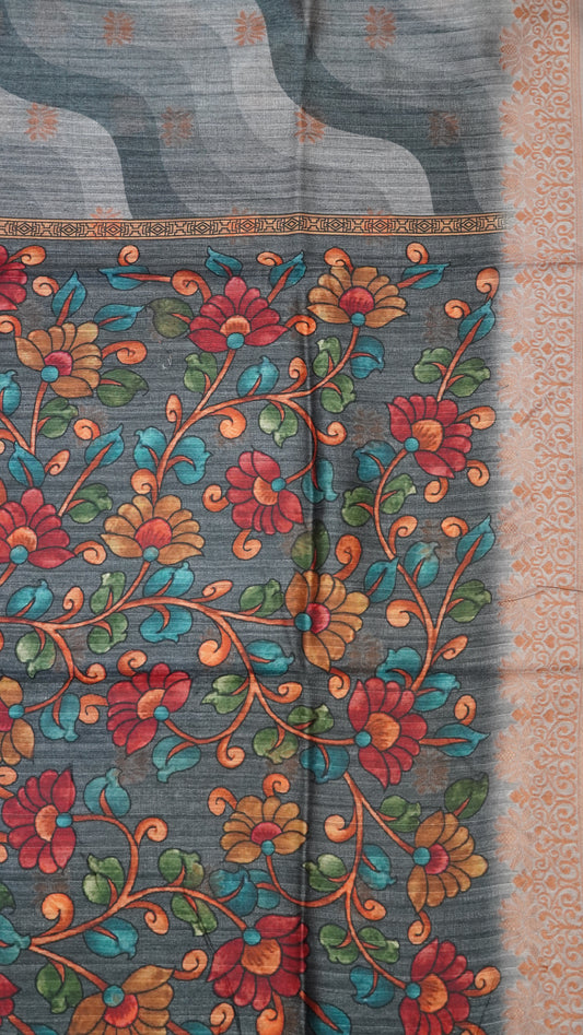 Gicha Tussar Saree -Curves Pattern Grey
