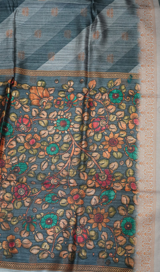 Gicha Tussar Saree -Leheriya Pattern-Grey