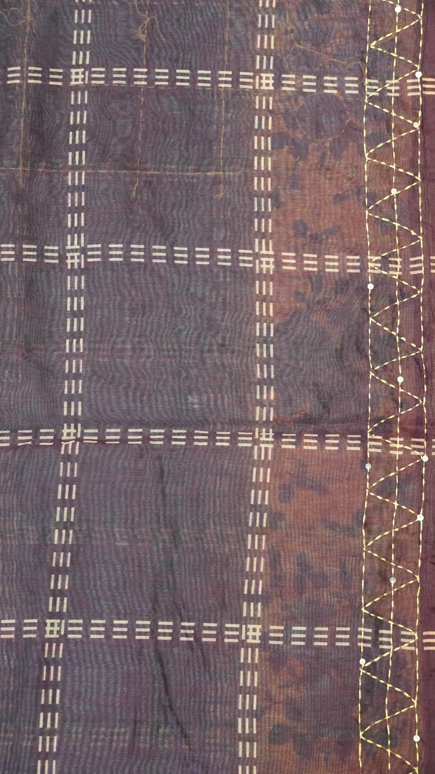 Chanderi Saree Kantha Work-Blue-Checks