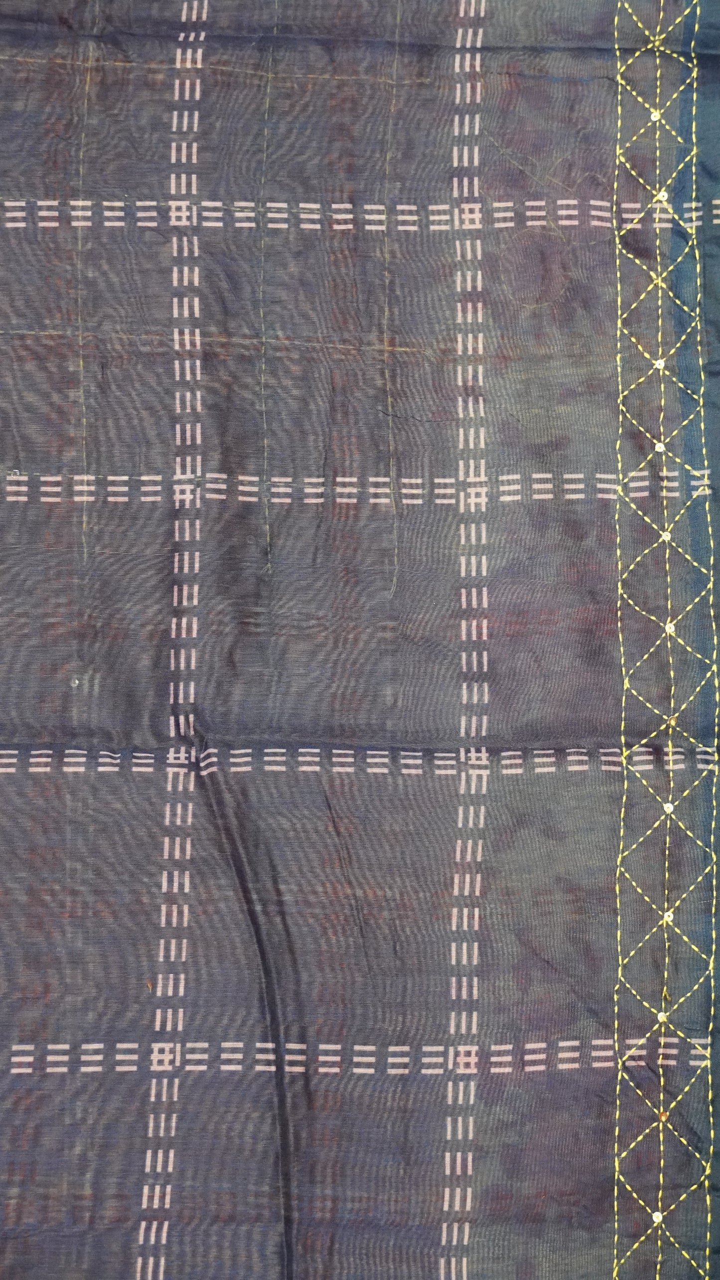 Chanderi Saree Kantha Work-Maroon-Checks