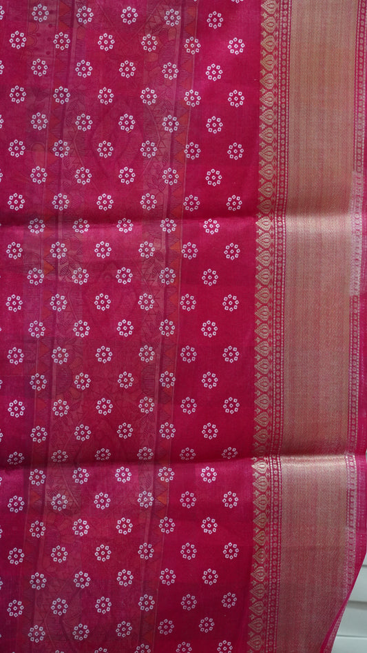 Chanderi Saree Bandhini Print - Navy Blue