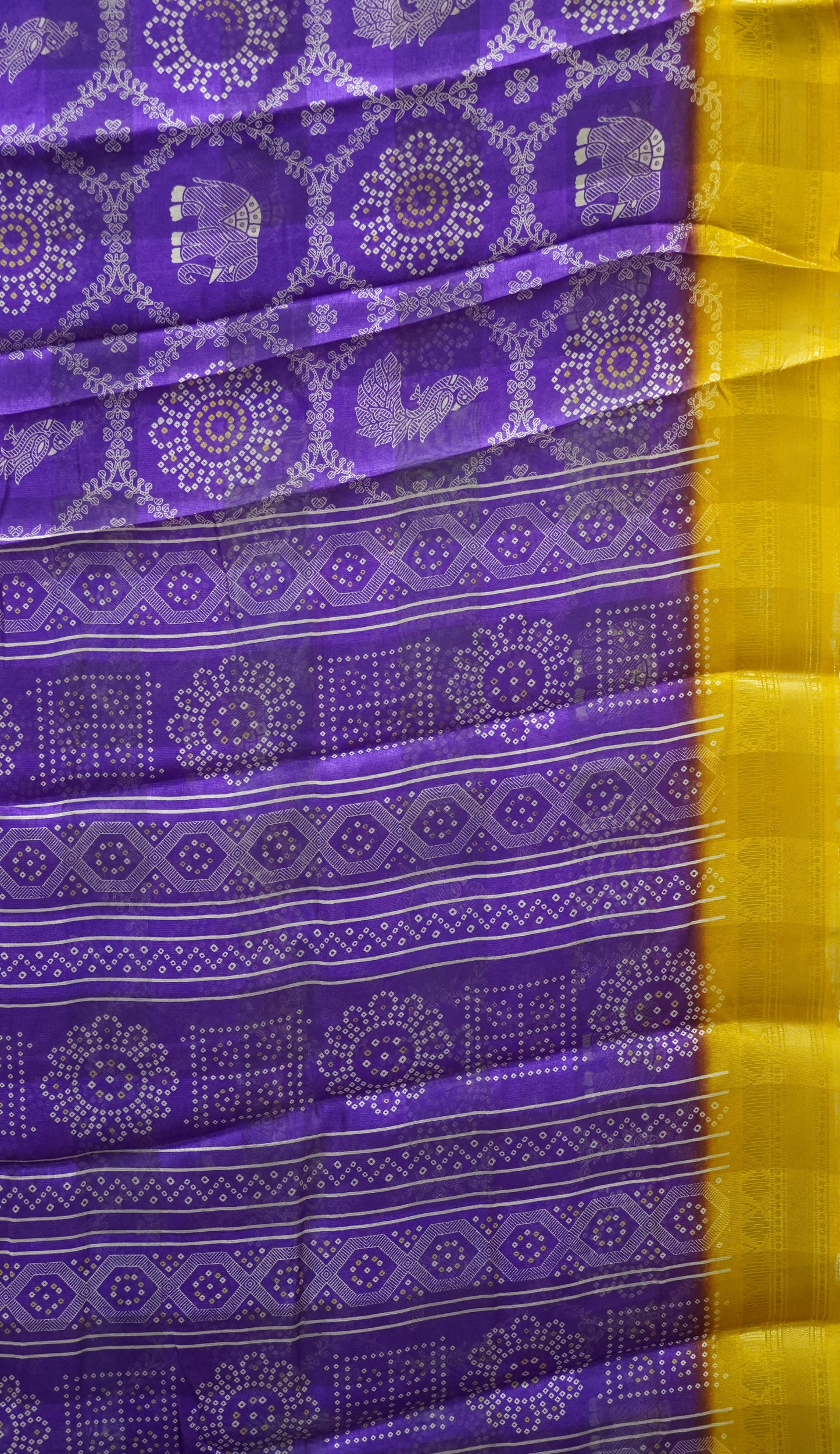 Chanderi Saree Peacock Print - Violet