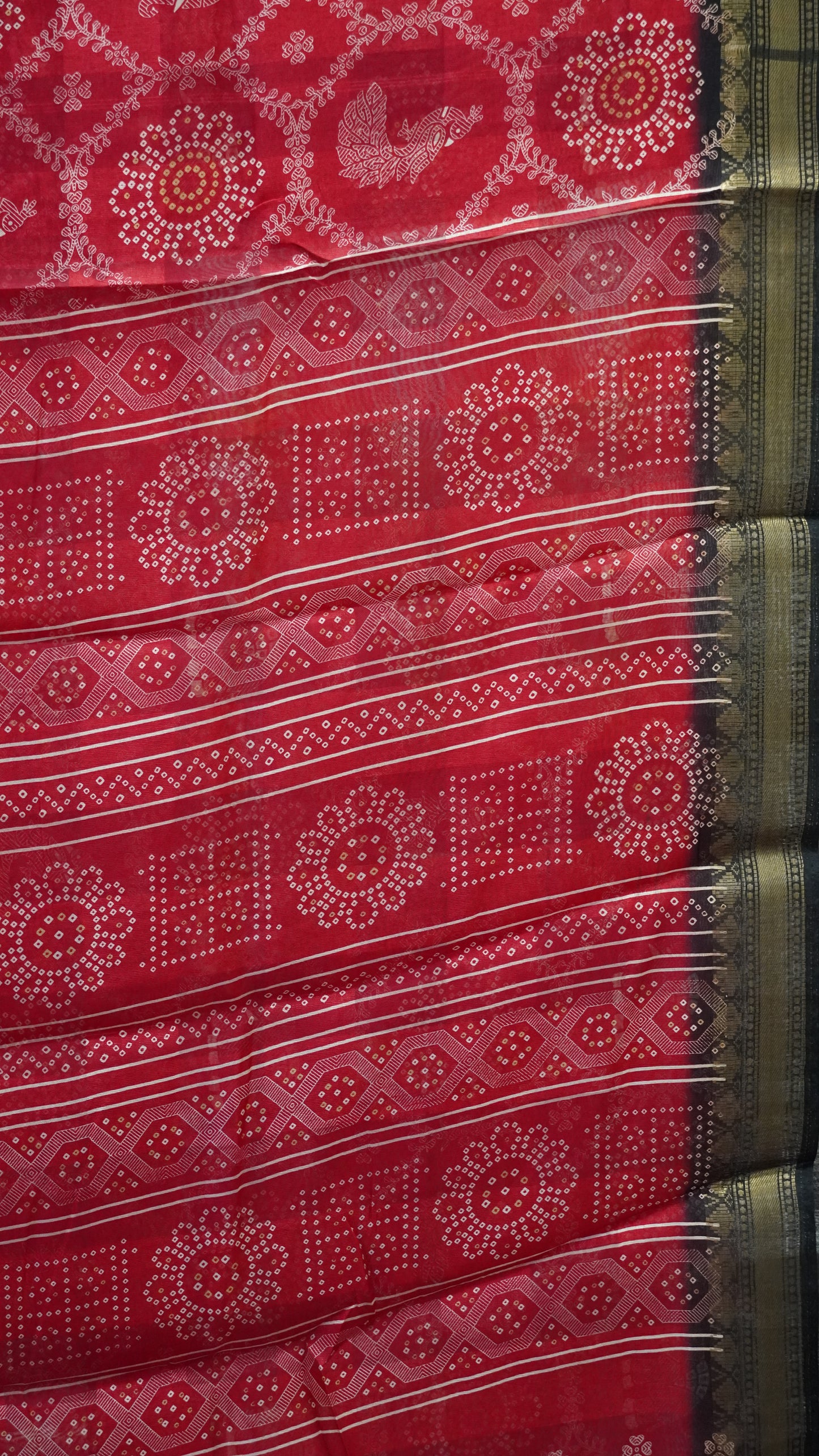 Chanderi Saree Peacock Print - Red