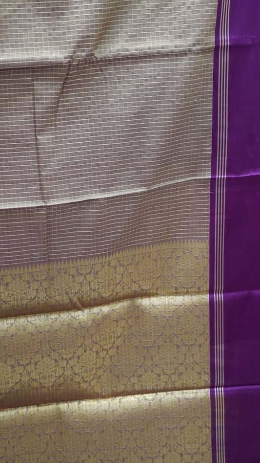 Semi Soft Silk Saree-Light Brown-Wine Checks
