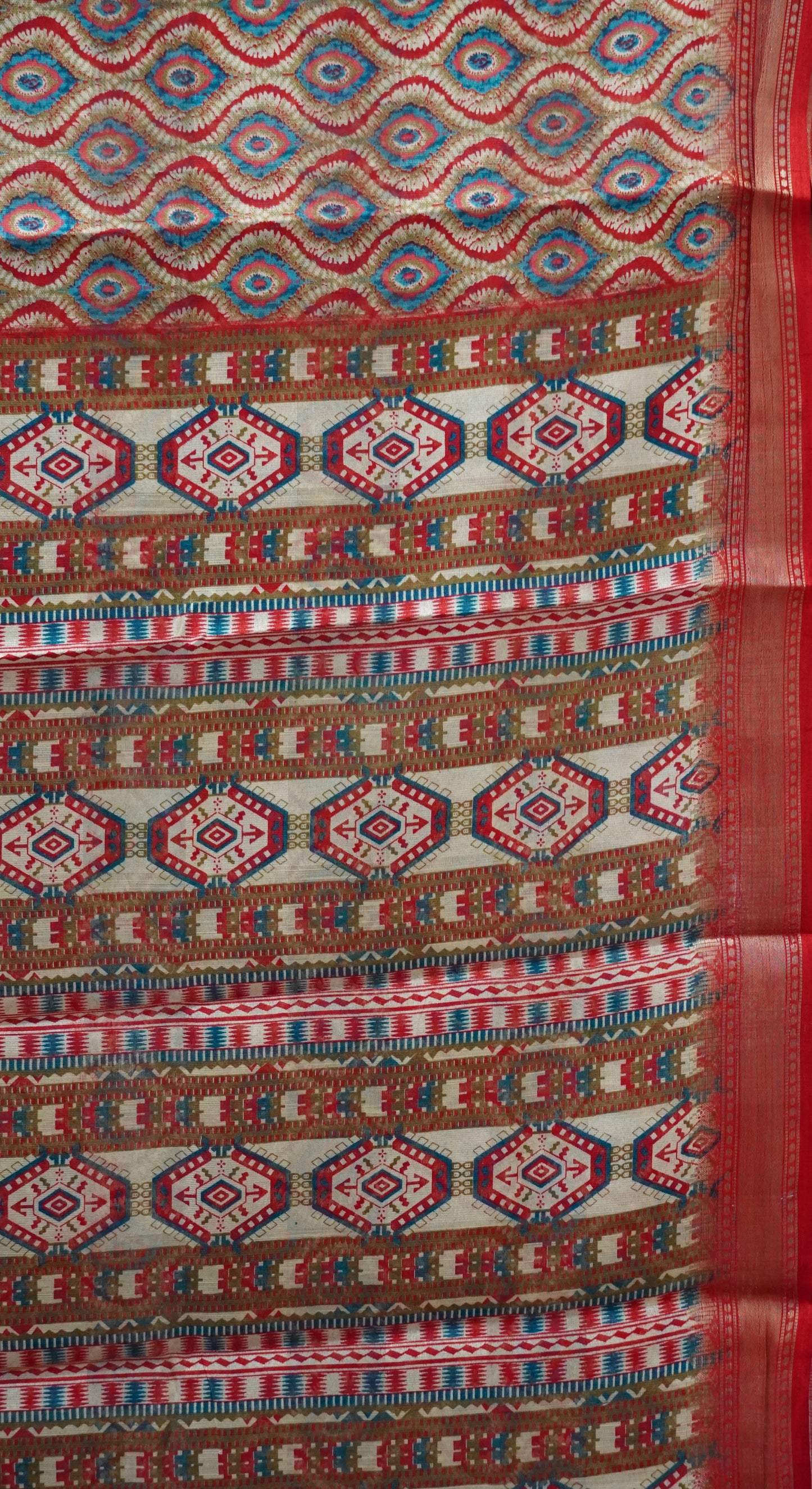 Chanderi Saree Abstract Print - Red