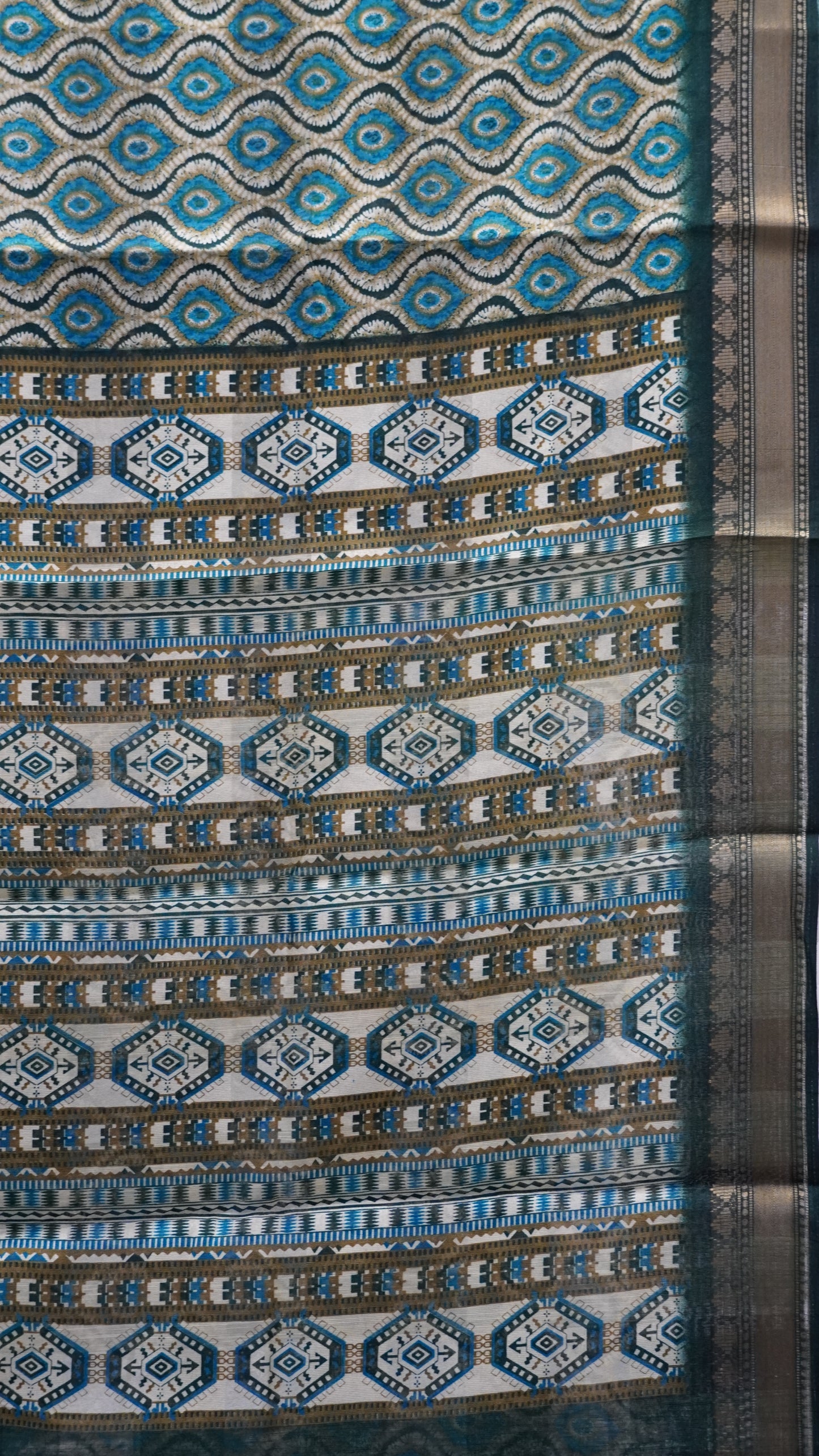 Chanderi Saree Abstract Print - Green