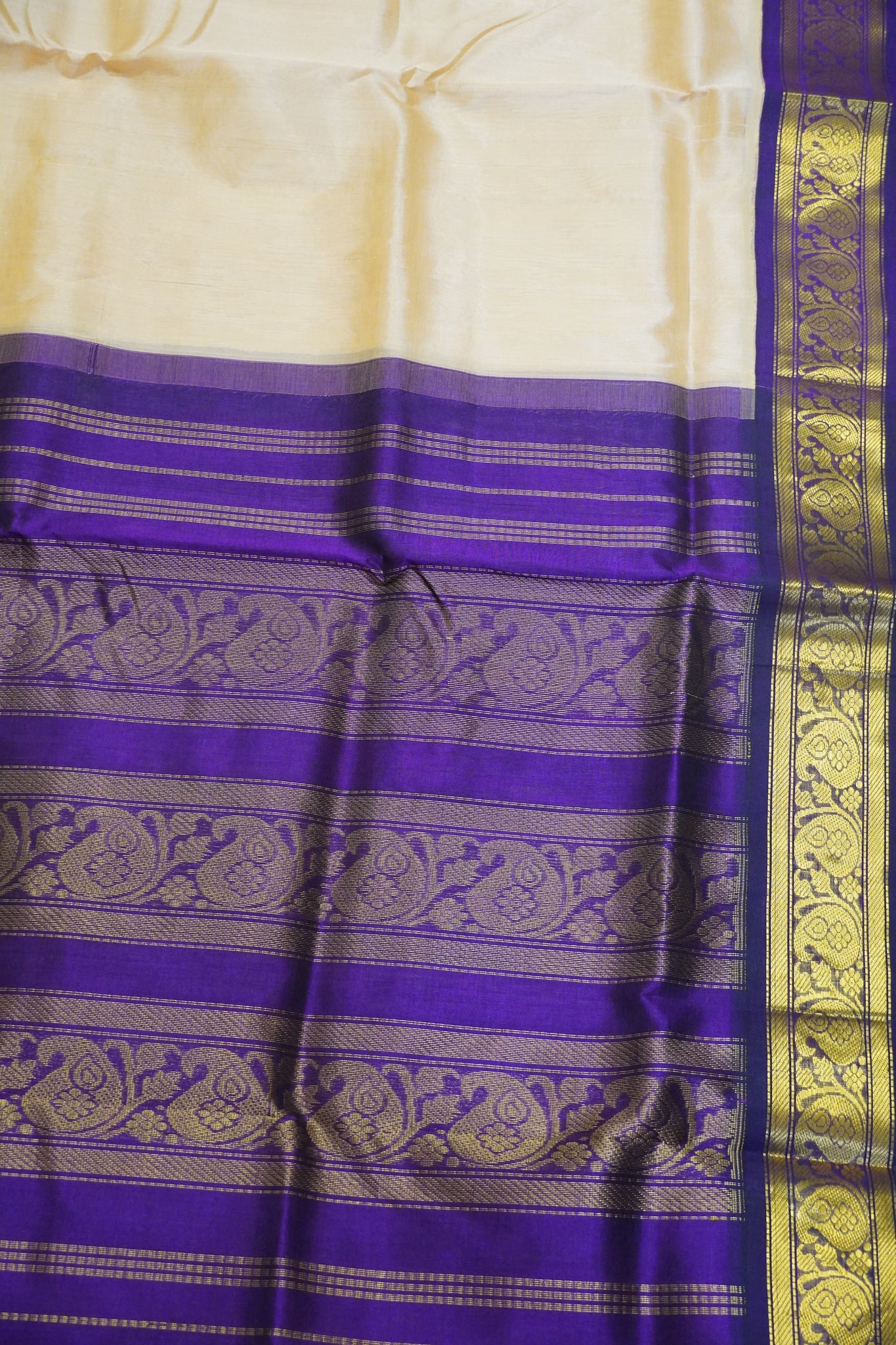 Silk Cotton Saree - Sandal - Wine
