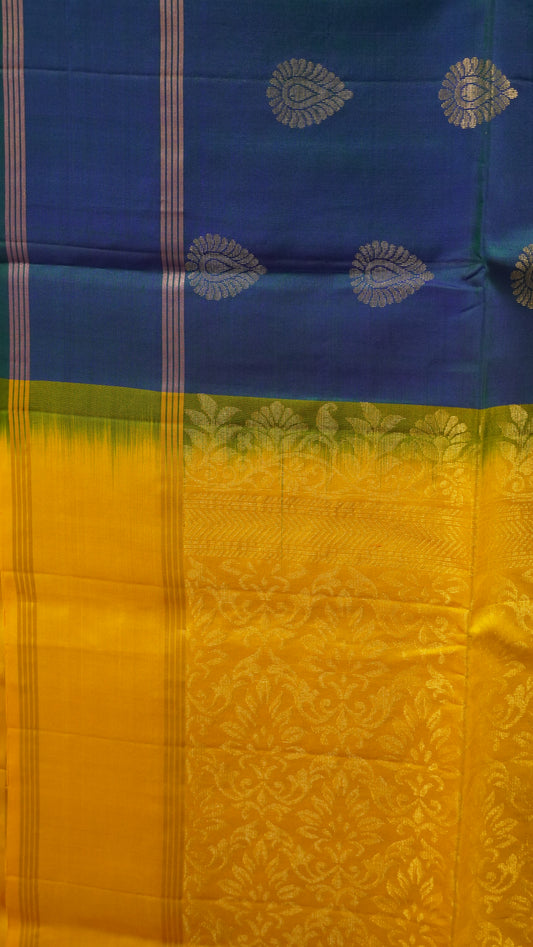 Pure Soft Silk Saree - Peacock Blue-Yellow