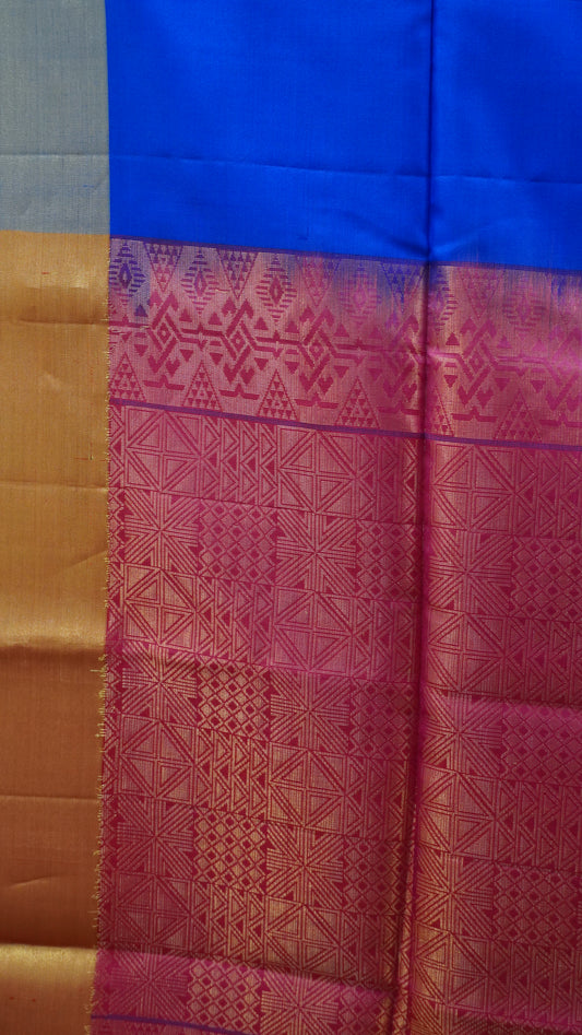 Pure Soft Silk Saree - Ink Blue -Pink
